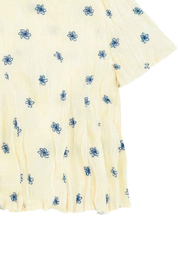 Gongdid Design Pleated Top With Floral Pattern