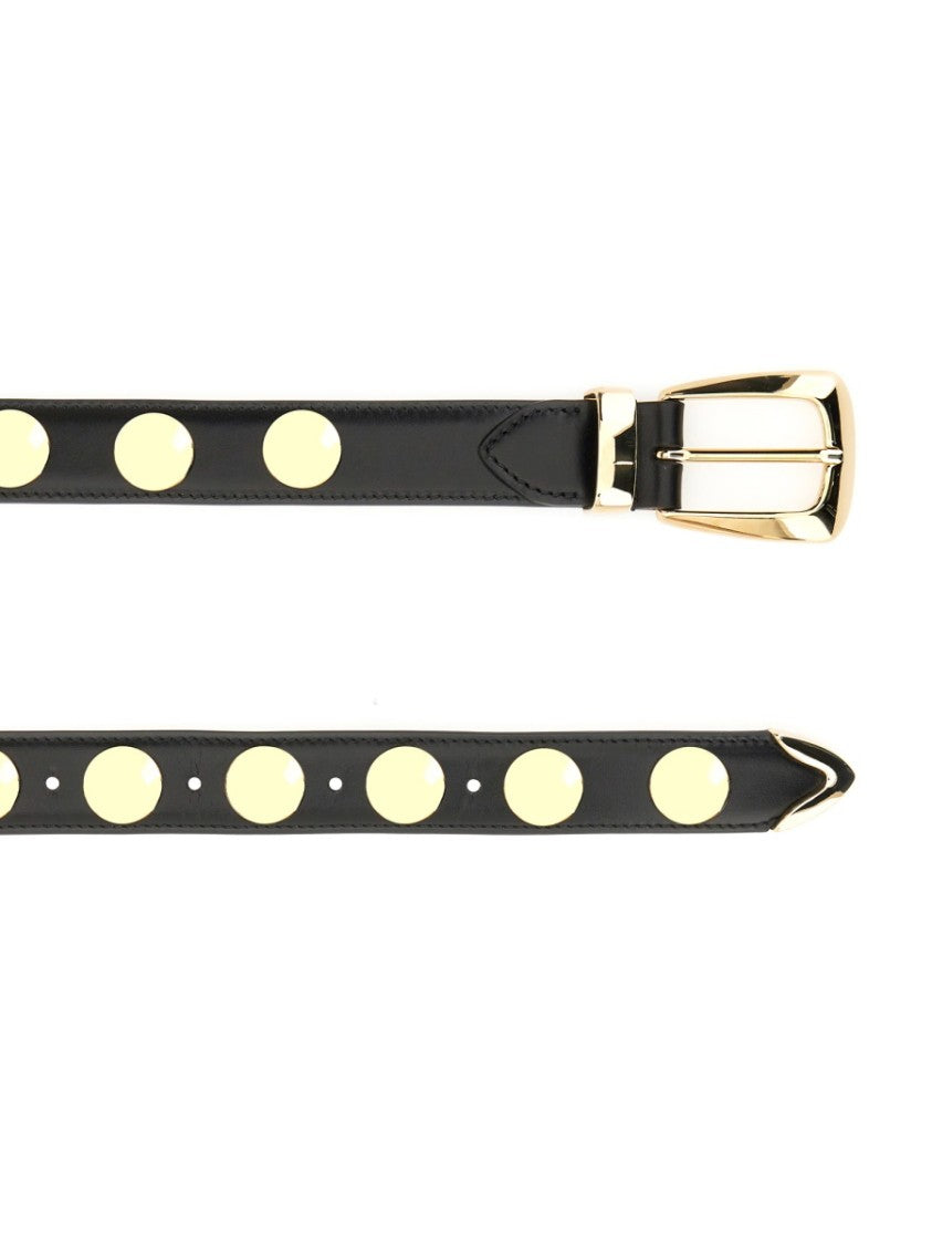 Khaite Calfskin Belt With Bold Round Studs And Gold Buckle