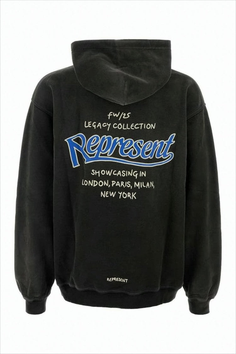 Represent Black Relaxed-Fit Hoodie With Graphic Design