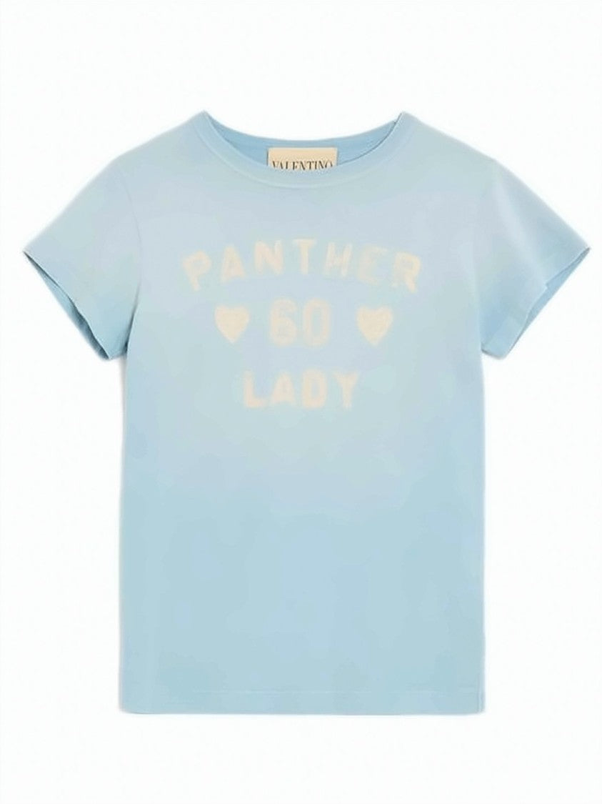 Valentino Garavani Short-Sleeved Light Blue T-Shirt With Vintage Print