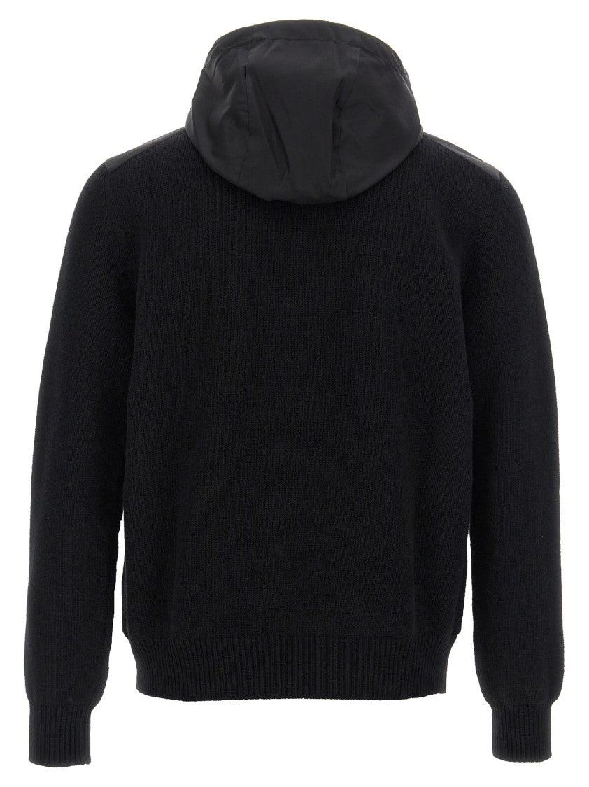 Prada Logo Bimaterial Cardigan