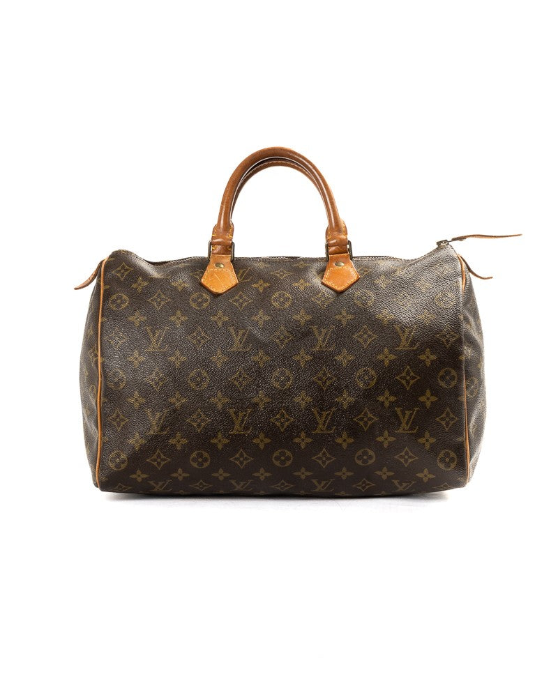 Louis Vuitton Speedy 35 Monogram Coated Canvas Tote With Vachetta Accents
