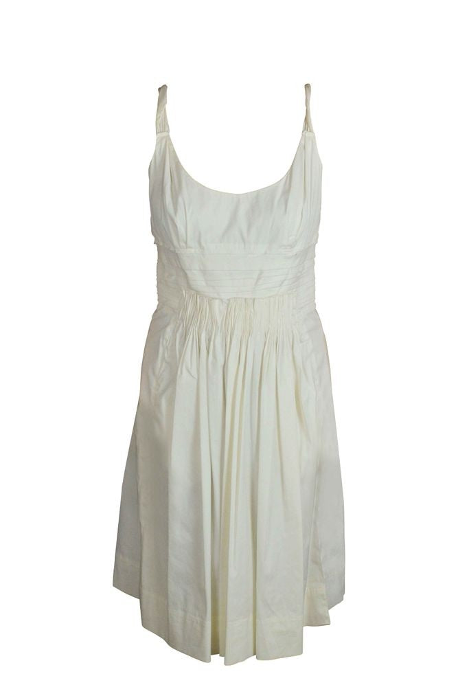 Prada White Pleated Dress With Fitted Bodice