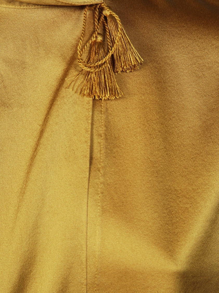 Forte Forte High-Neck Satin Blouse With Tassel Accents
