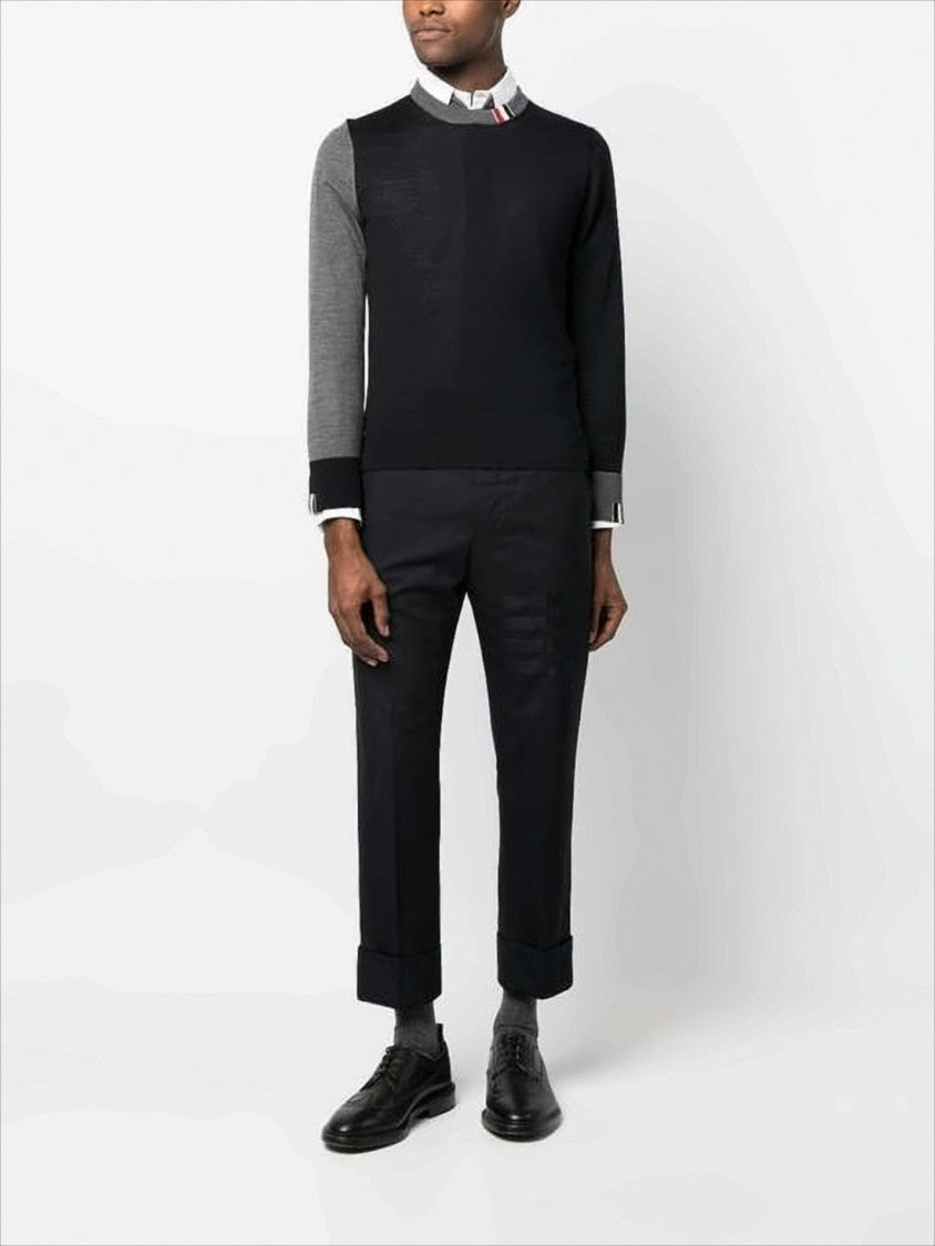 Thom Browne Cropped Black Wool Suit Pants With Gold Anchor Buttons