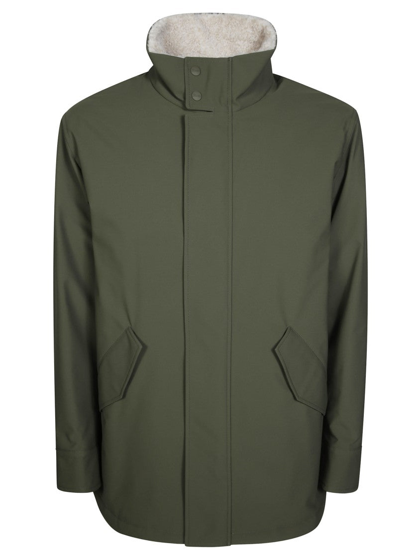 Herno Green Minimalist High-Collar Jacket