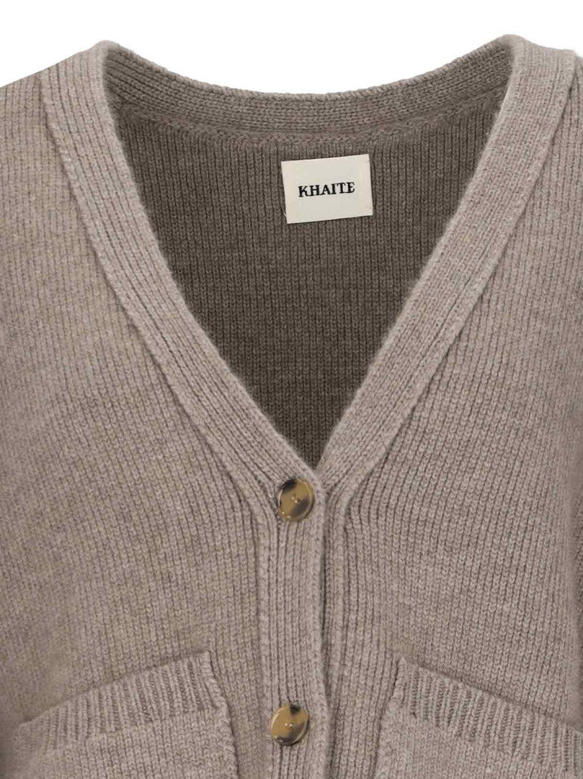 Khaite Relaxed Fit Textured Knit Sweater With Deep V-Neckline