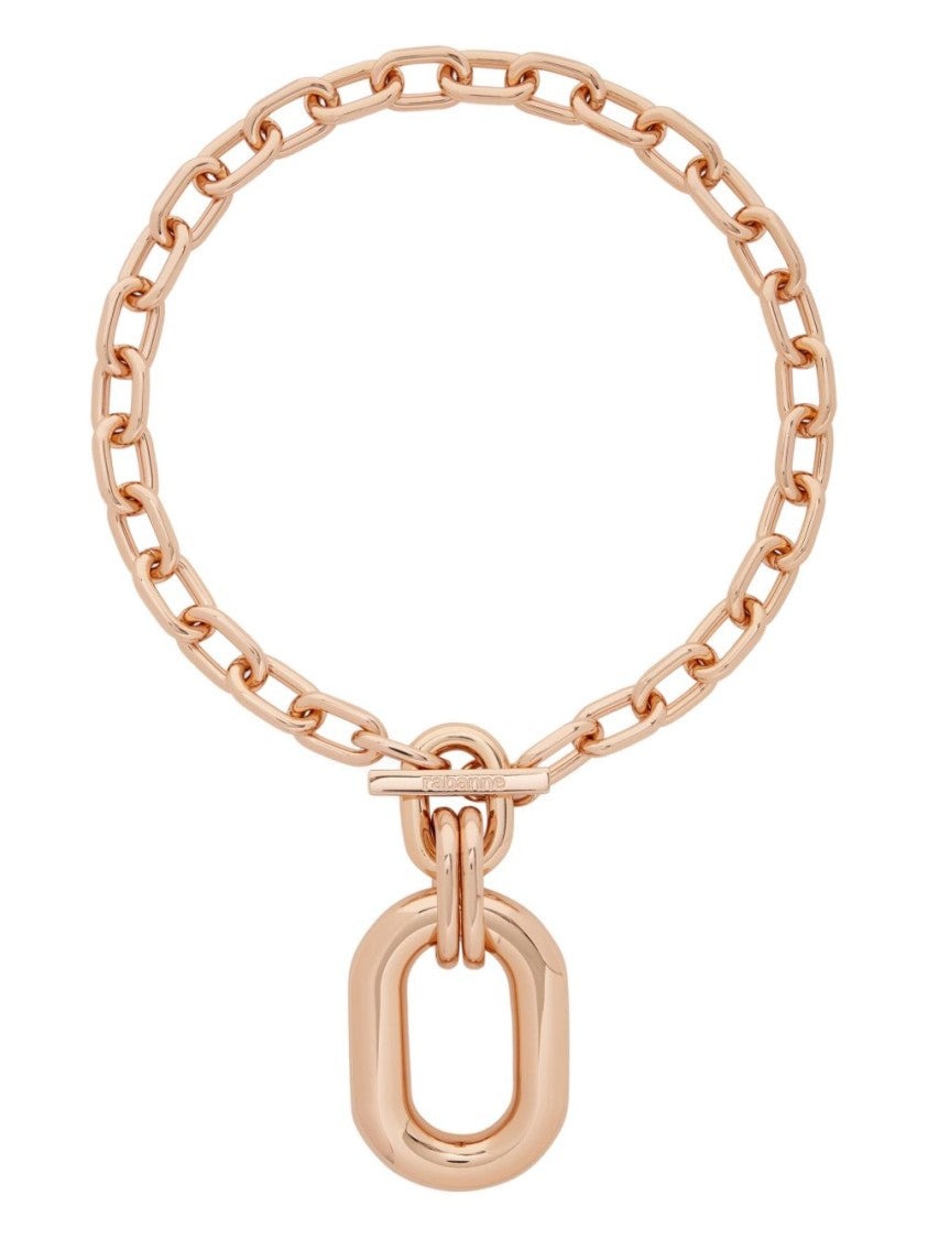 Rabanne Chain Necklace With Oval Pendant In Rose Gold
