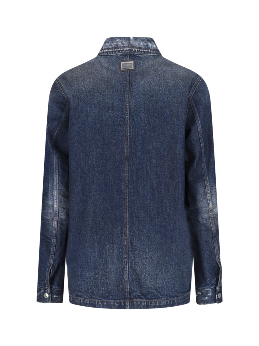 Dolce & Gabbana Distressed Blue Denim Jacket With Button Closure