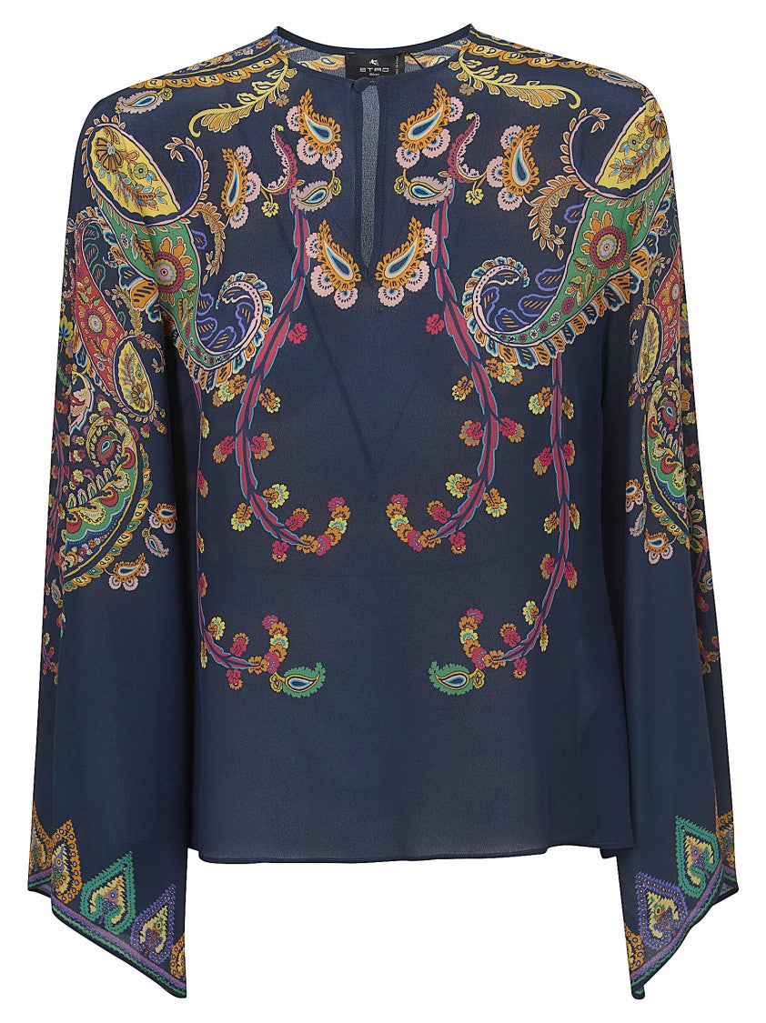 Etro Keyhole Silk Blouse With Flared Sleeves