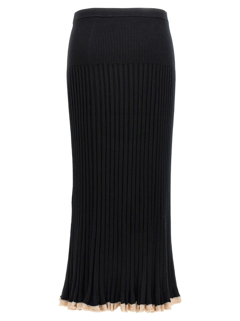 Proenza Schouler Ribbed Silk Blend Skirt With Contrasting Hem