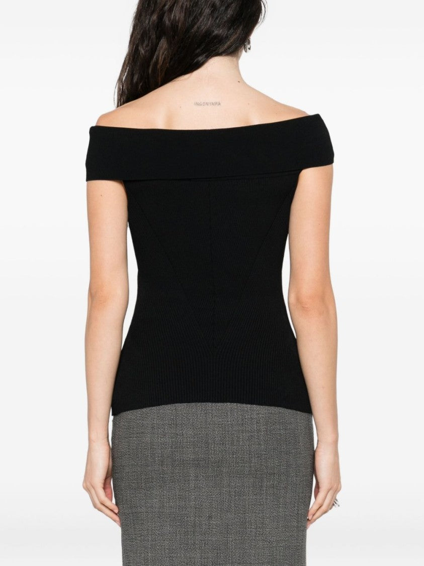 Givenchy Black Off-Shoulder Ribbed Texture Top