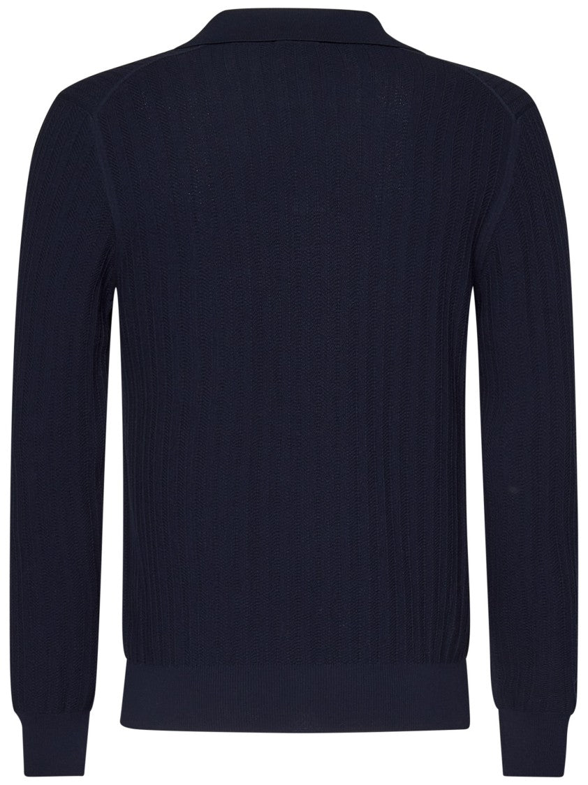 Malo Buttonless Blue Herringbone Polo Shirt