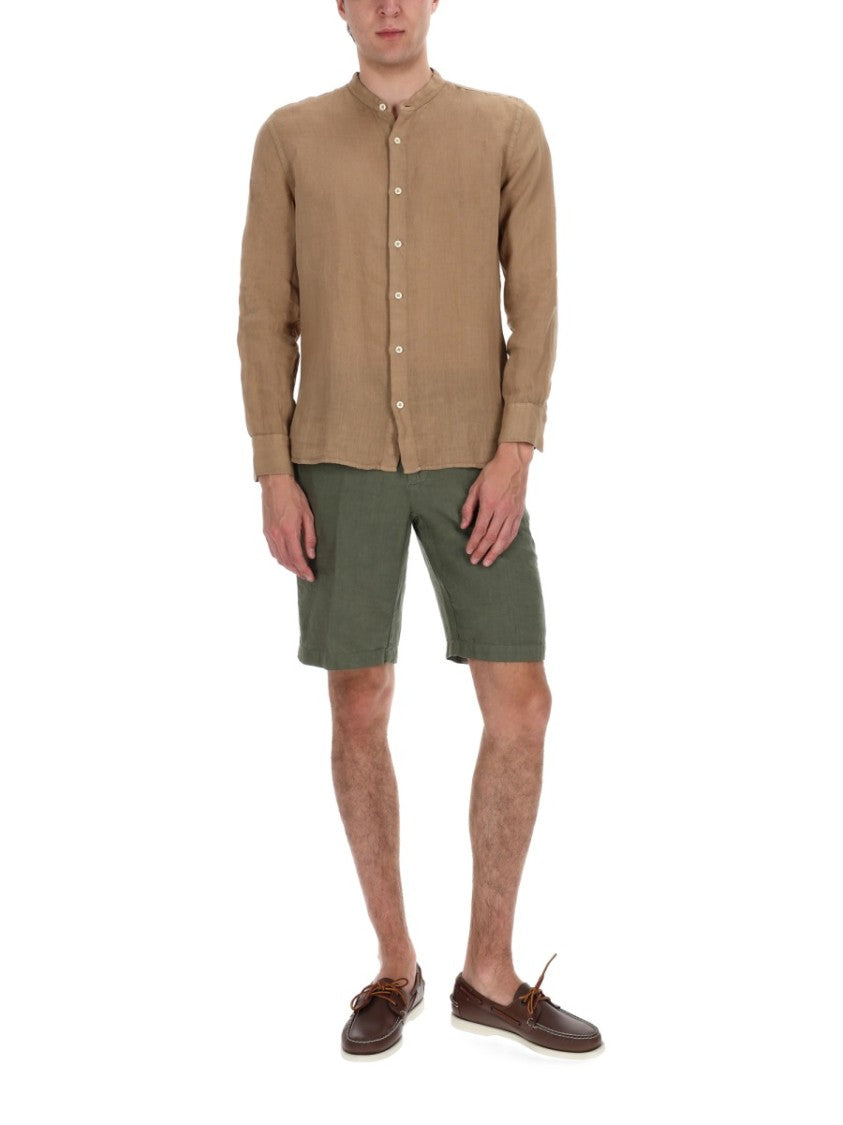120% Lino Slim-Fit Linen Mandarin Collar Casual Shirt