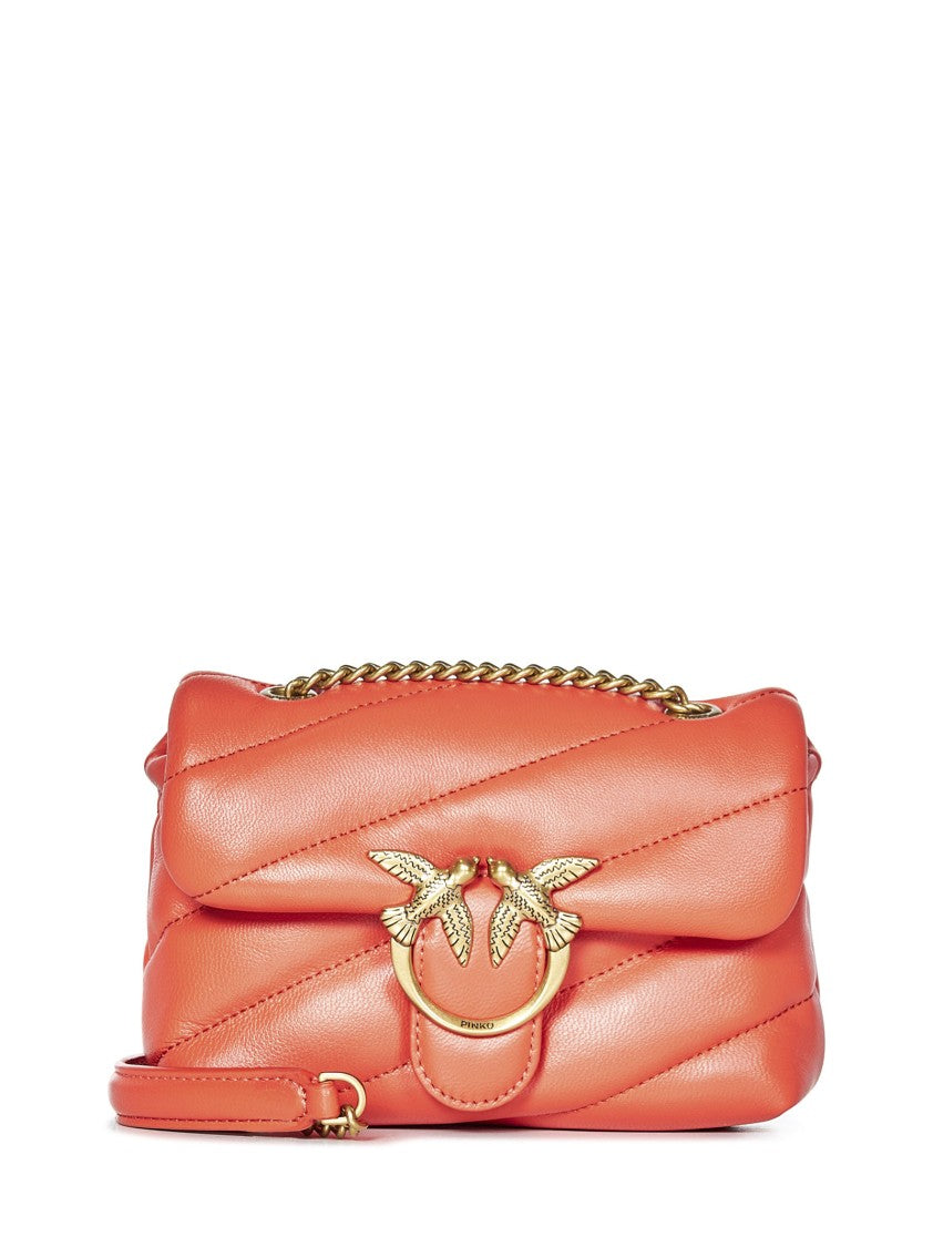 Pinko Quilted Red Shoulder Bag With Gold Emblem