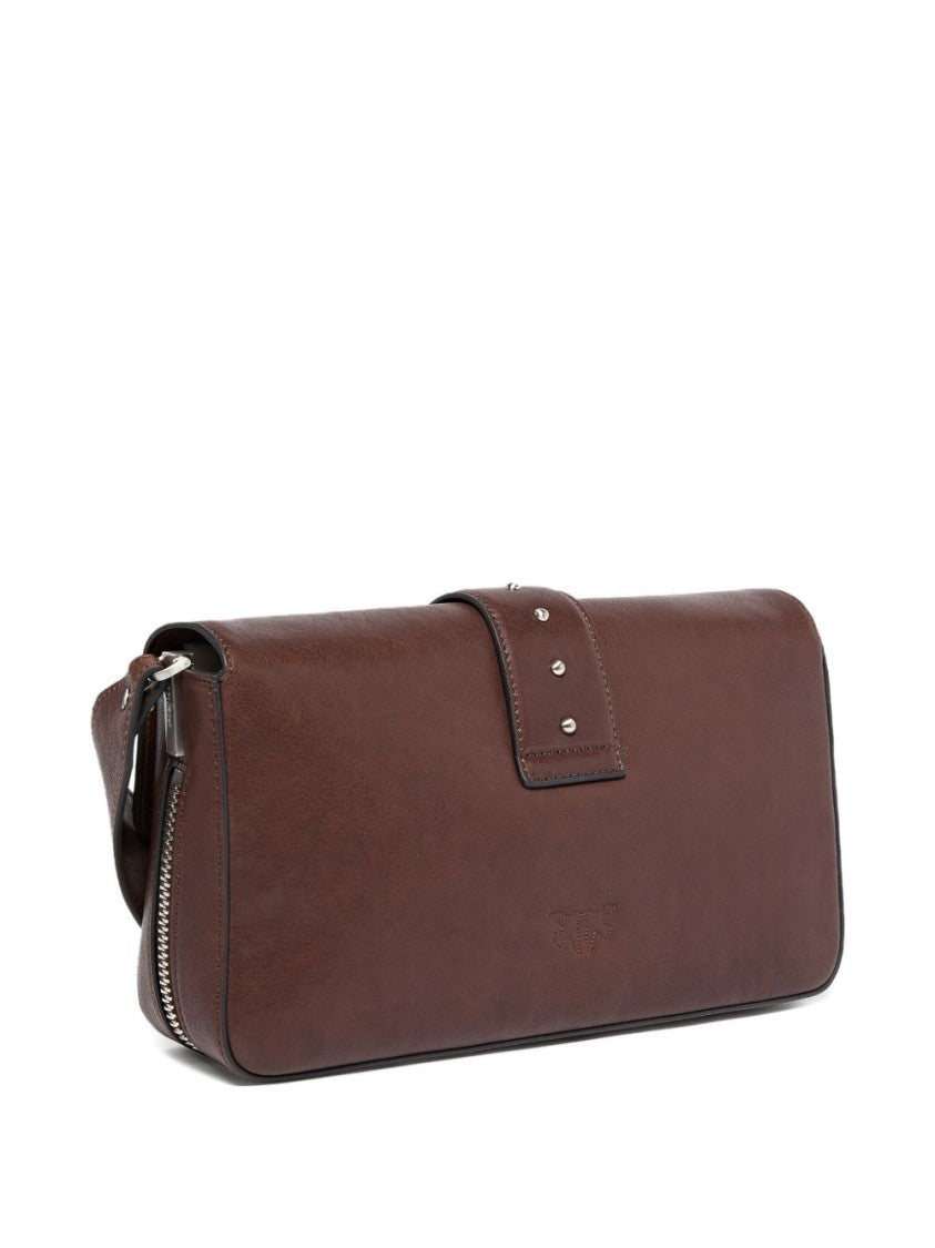Pinko Rectangular Brown Leather Shoulder Bag