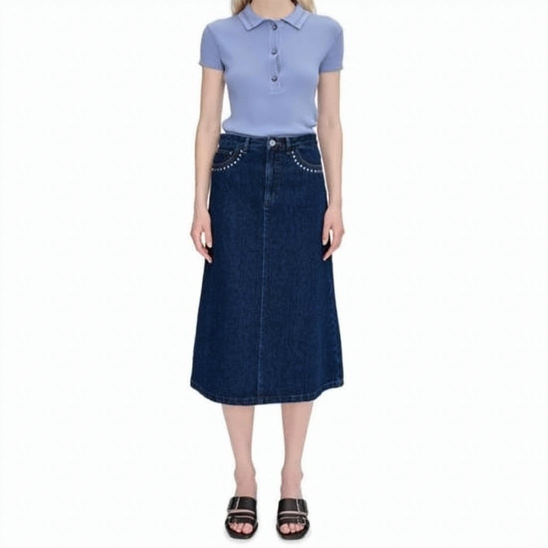A.P.C. A-Line Midi Denim Skirt With Metallic Studs