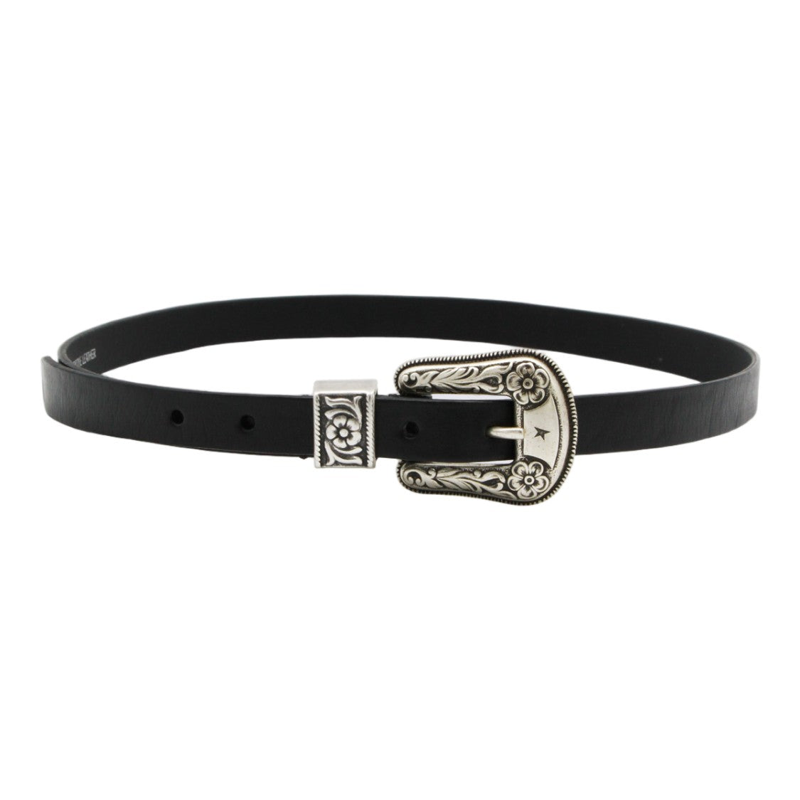 Golden Goose Intricately Designed Black Belt With Floral Silver Buckle