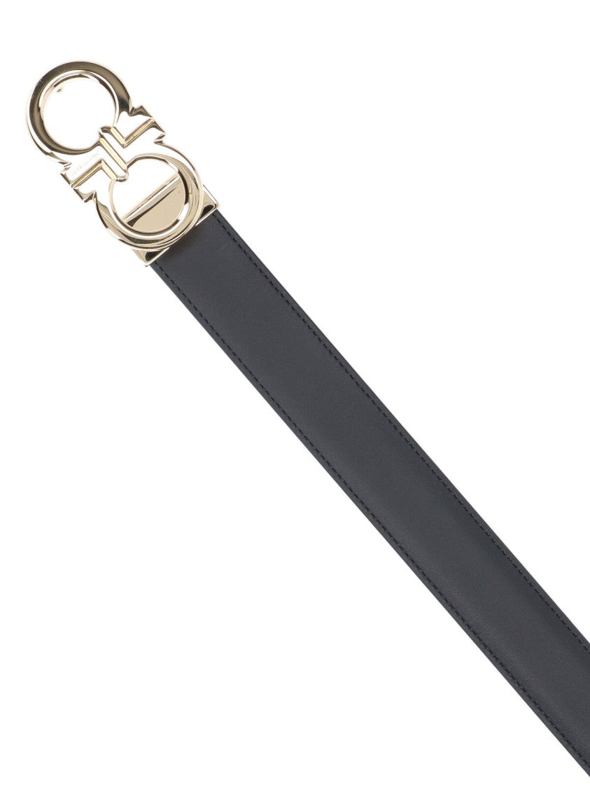 Ferragamo "Gancini" Belt In Black Calfskin