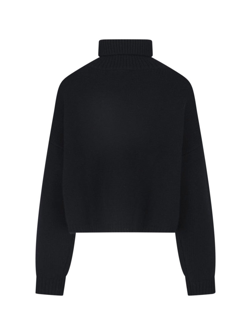 Lisa Yang Cropped Boxy High Ribbed Turtleneck Knit Sweater