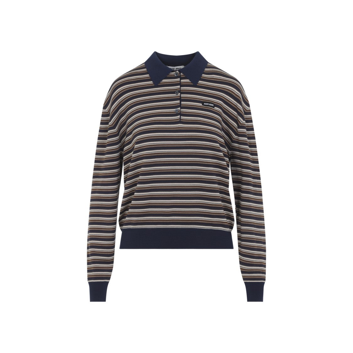 Miu Miu Long-Sleeve Striped Polo Shirt With Dark Collar