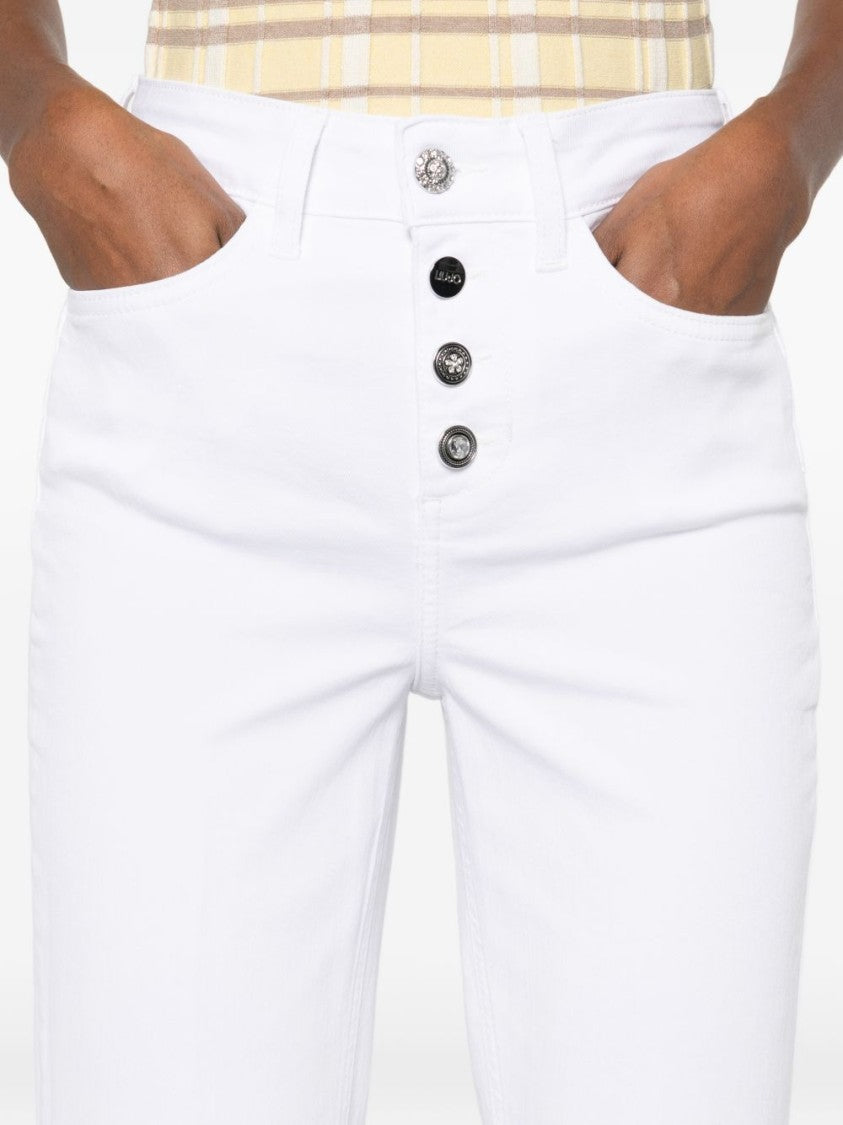 Liu Jo Flared White Jeans With Decorative Button Fly