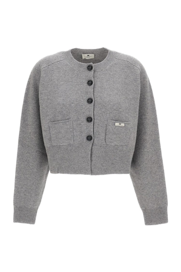 Elisabetta Franchi Grey Cropped Wool-Cashmere Button Cardigan