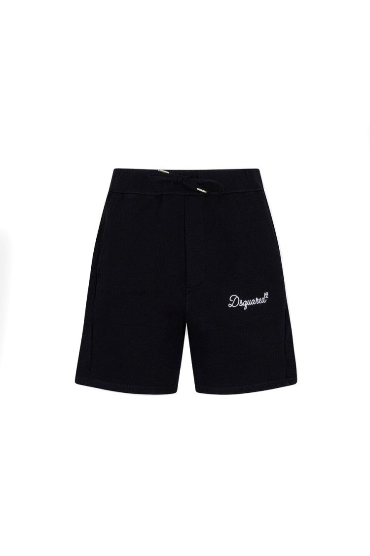 Dsquared2 Black Drawstring Waist Script Logo Cotton Shorts