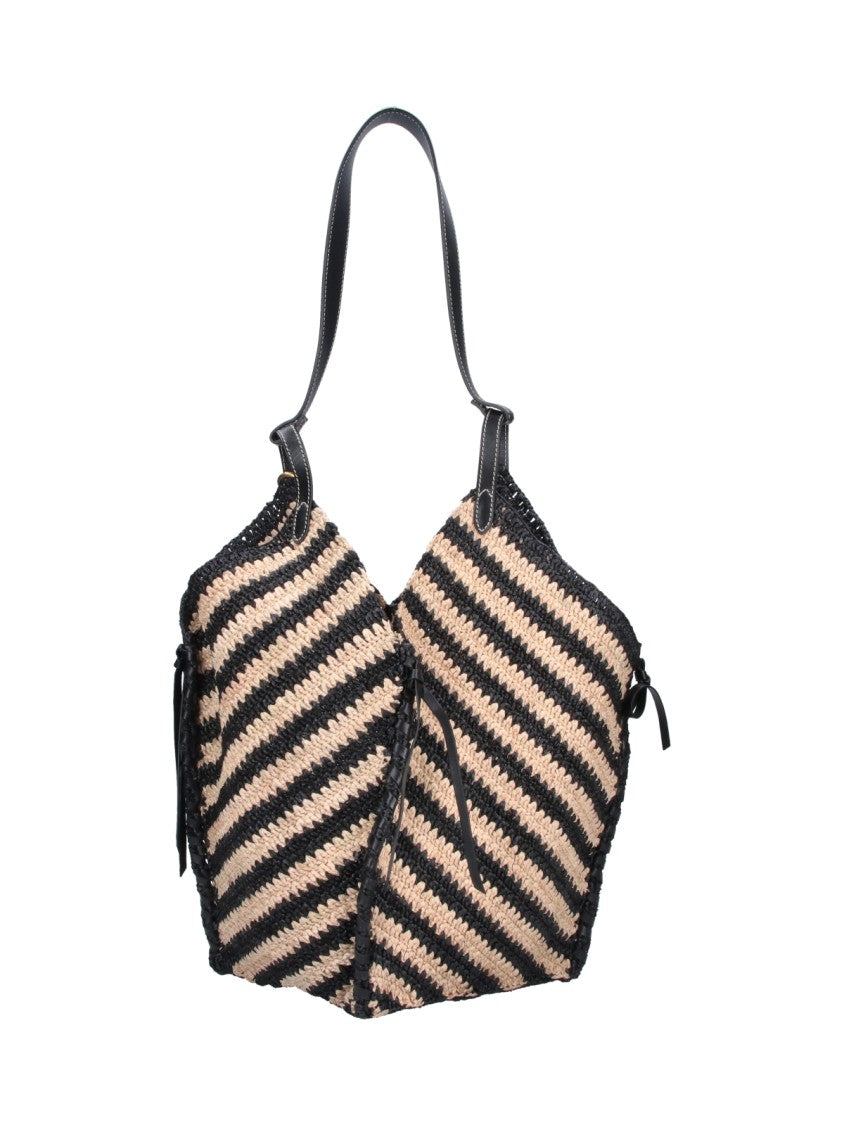 Isabel Marant Black/Natural Tampa Striped Raffia Tote Bag
