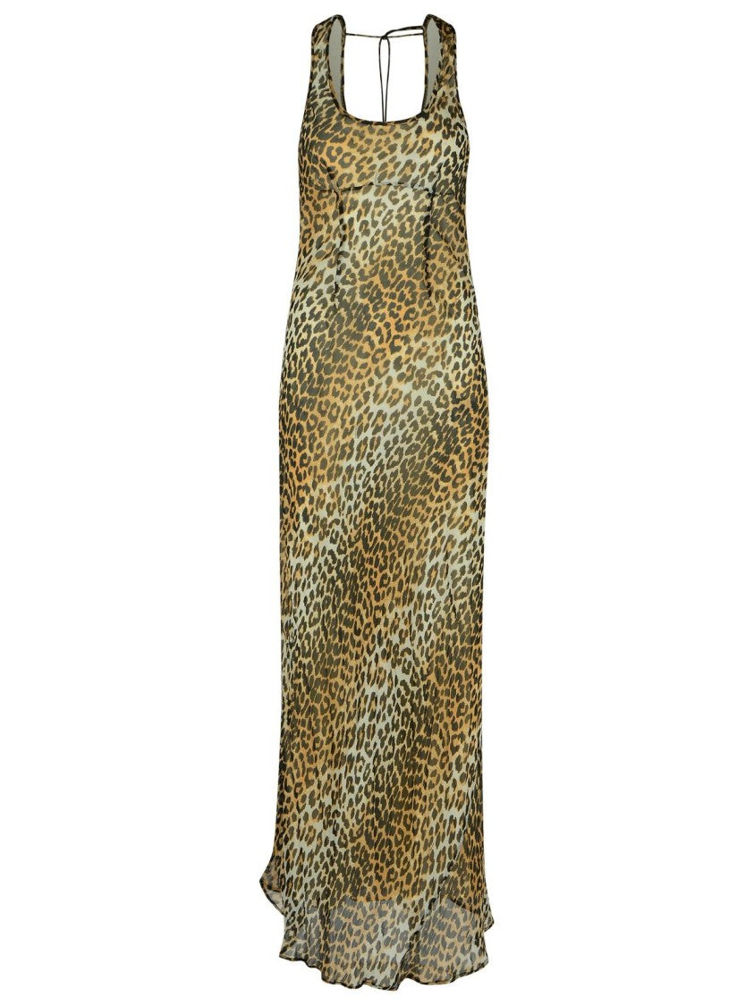 Ganni Leopard Print Viscose Long Dress
