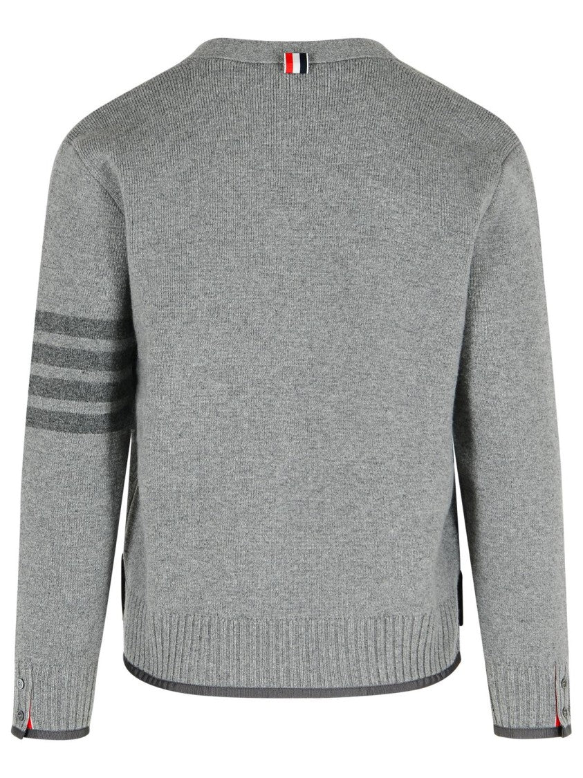 Thom Browne Milano 4-Bar' Grey Virgin Wool Cardigan