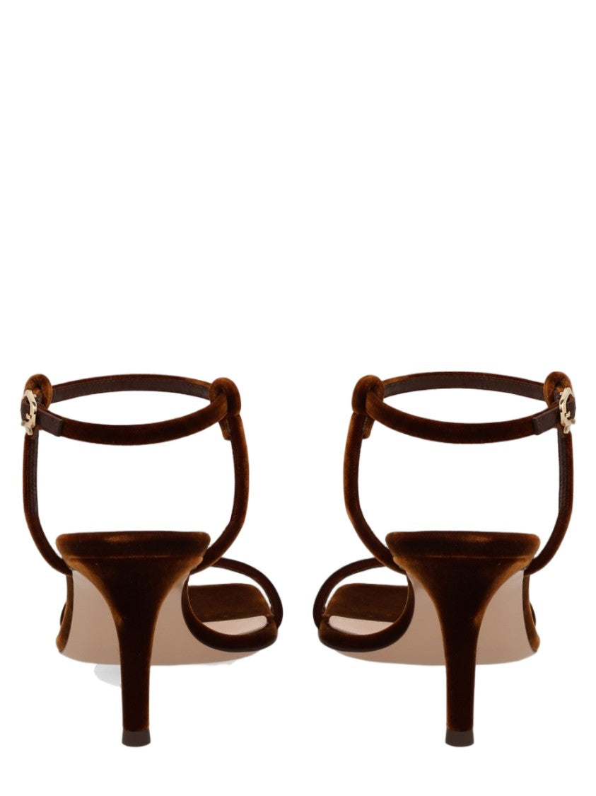 Gianvito Rossi Mayfair Velvet Slim Ankle Strap Kitten Heel Sandals