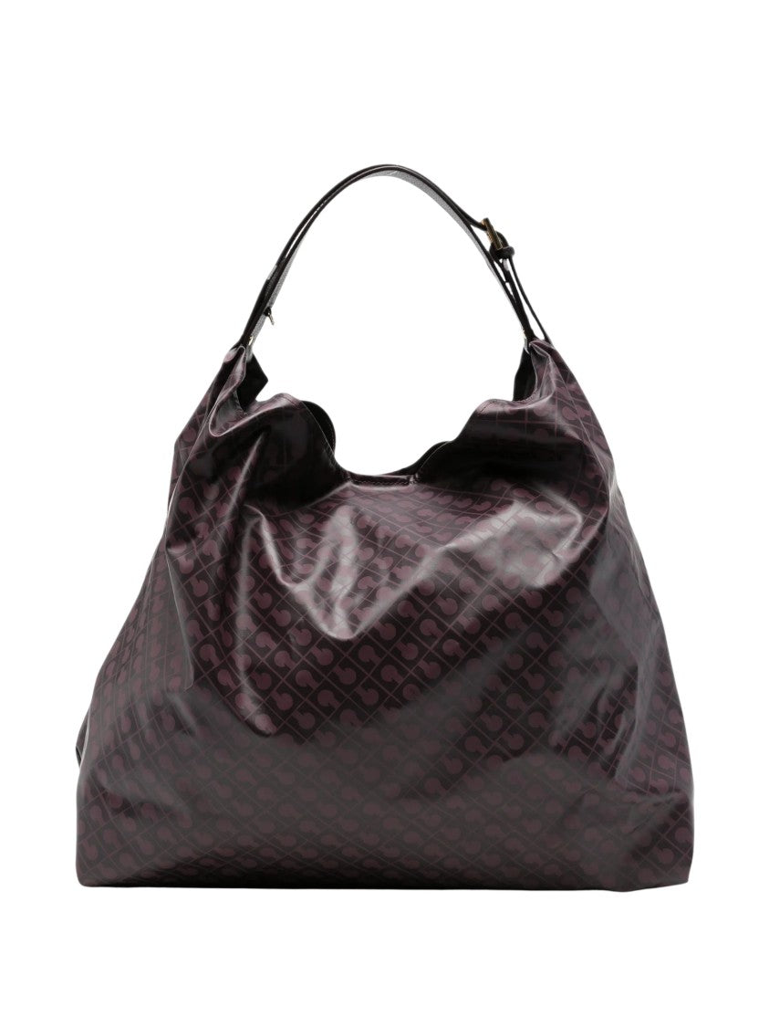 Gherardini Brown Monogram Print Hobo Bag With Adjustable Strap And Pouch