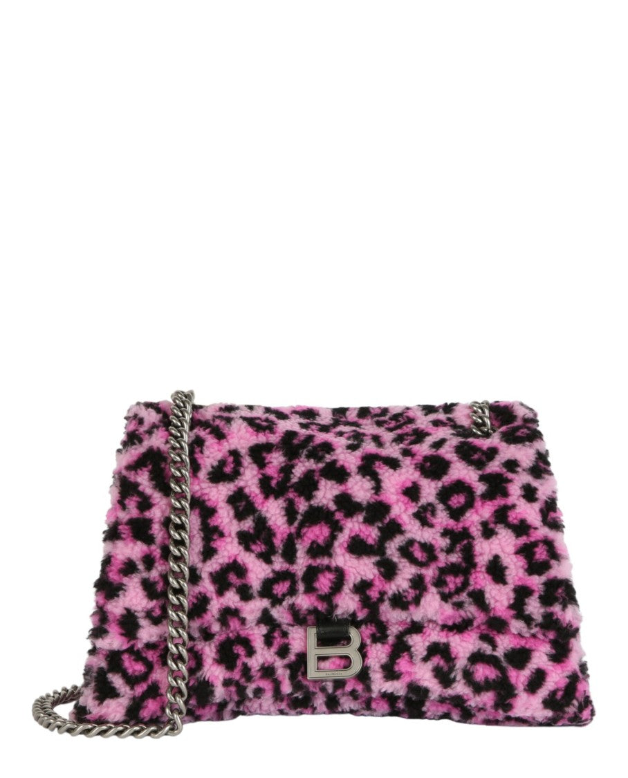 Balenciaga Medium Shearling Chain Bag With Leopard Print Design