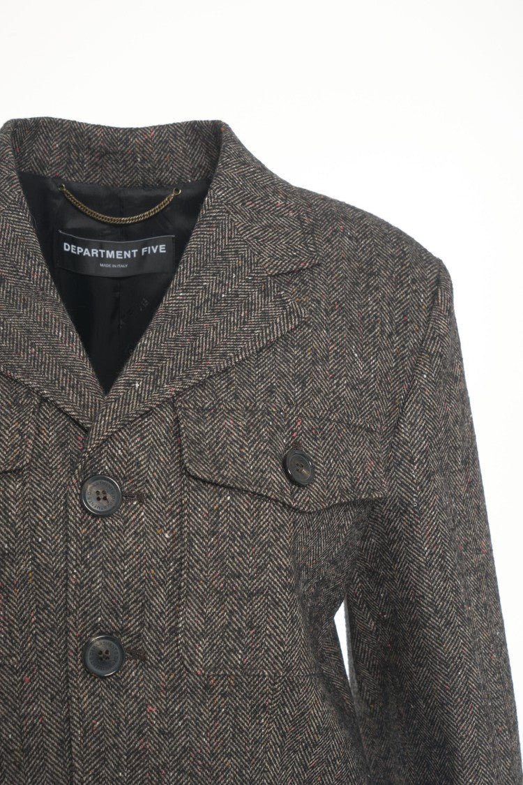 Department Five Structured Military-Inspired Jacket With Flap Pockets And Herringbone Pattern