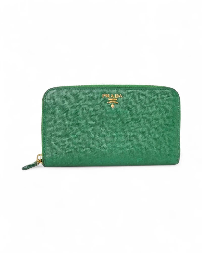 Prada Saffiano Zip Wallet Green