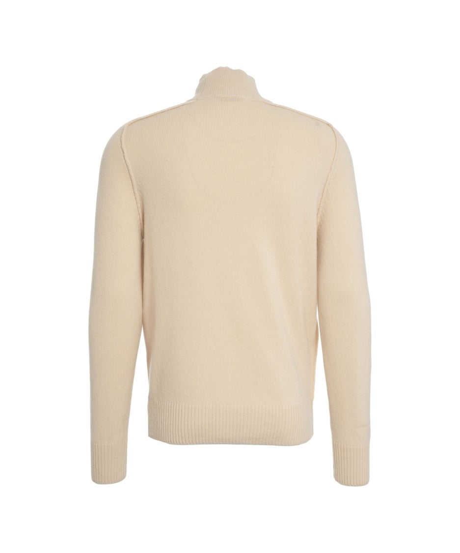 Paolo Pecora Beige Virgin Wool Turtleneck Sweater With Ribbed Detailing