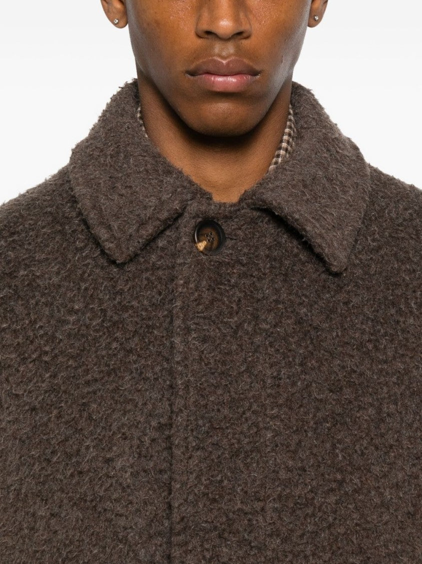 Golden Goose Mid-Length Brown Textured Woolen Coat
