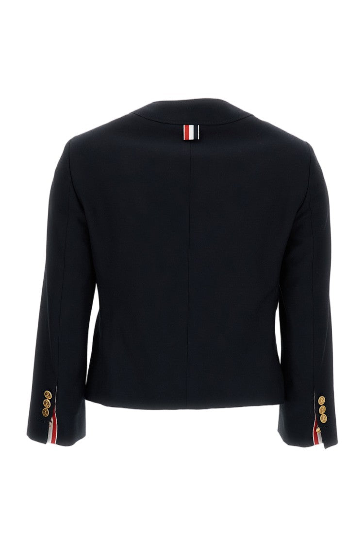Thom Browne Boxy V-Neck Jacket In Hopsack Suiting