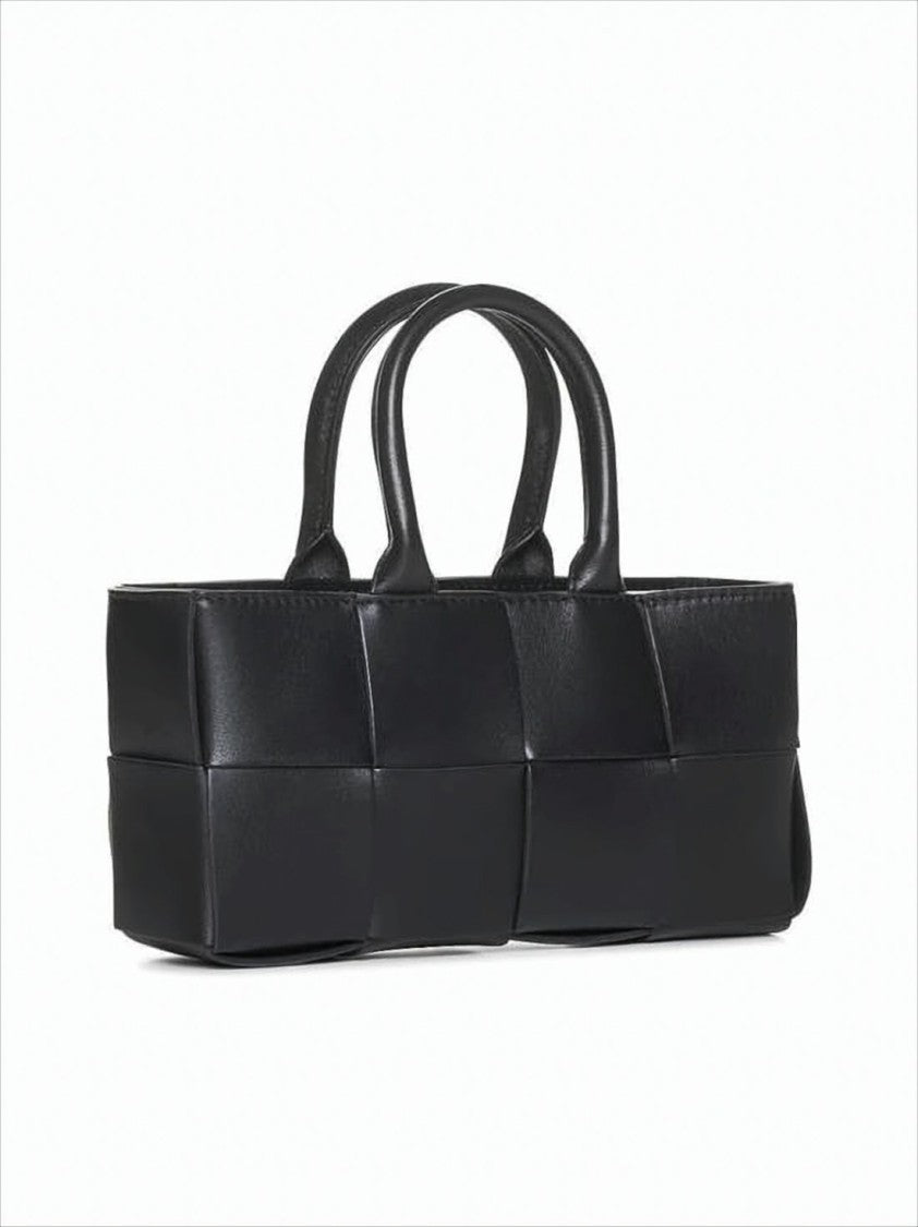 Bottega Veneta Rectangular Woven Black Lambskin Tote Bag