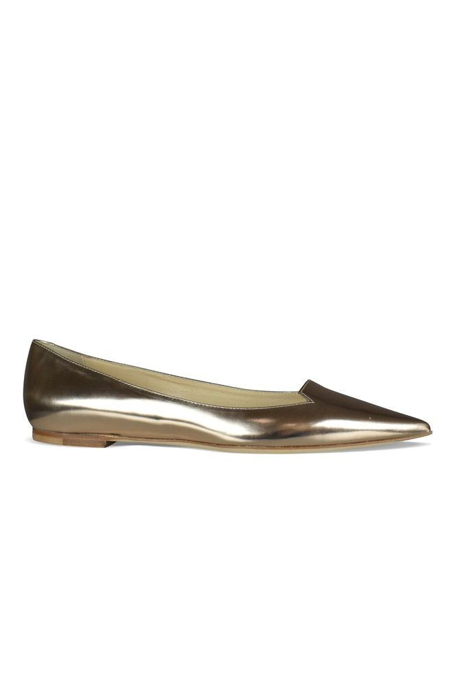 Jimmy Choo Gold Mirror Leather Ballerinas With Pointed Toe