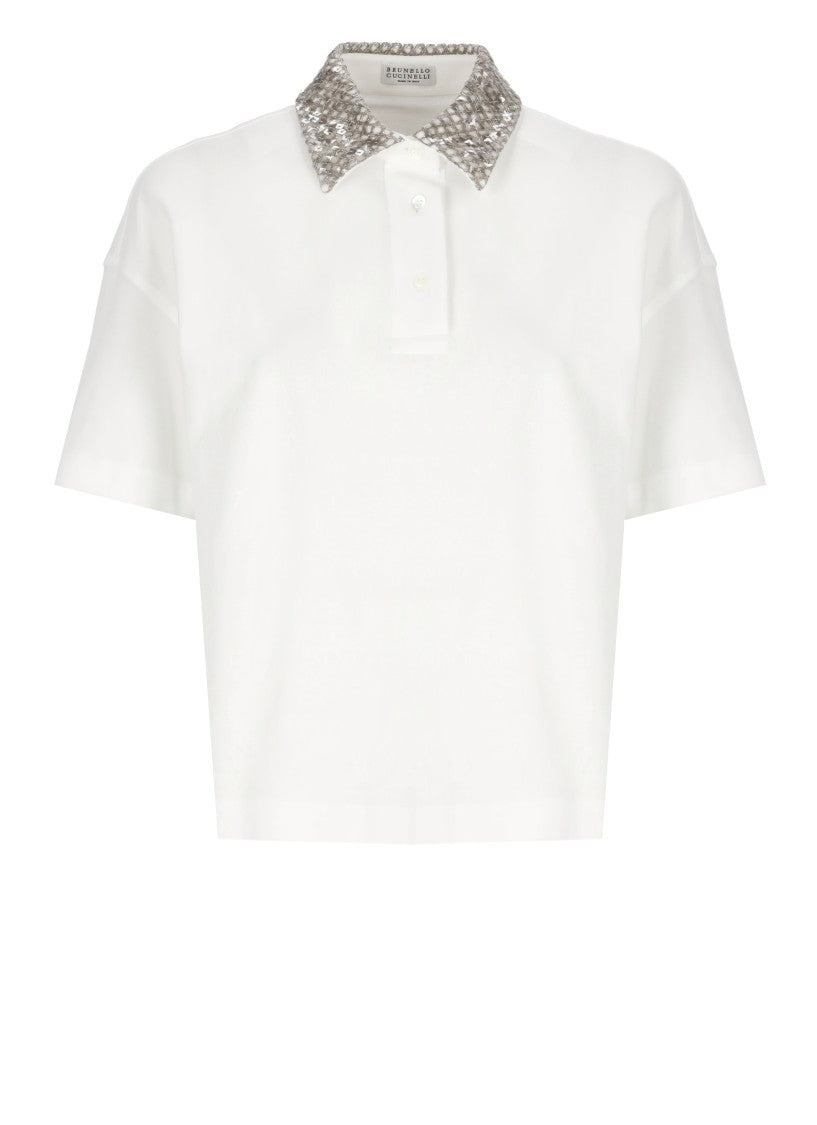 Brunello Cucinelli Sequin-Embellished Cotton Polo Shirt