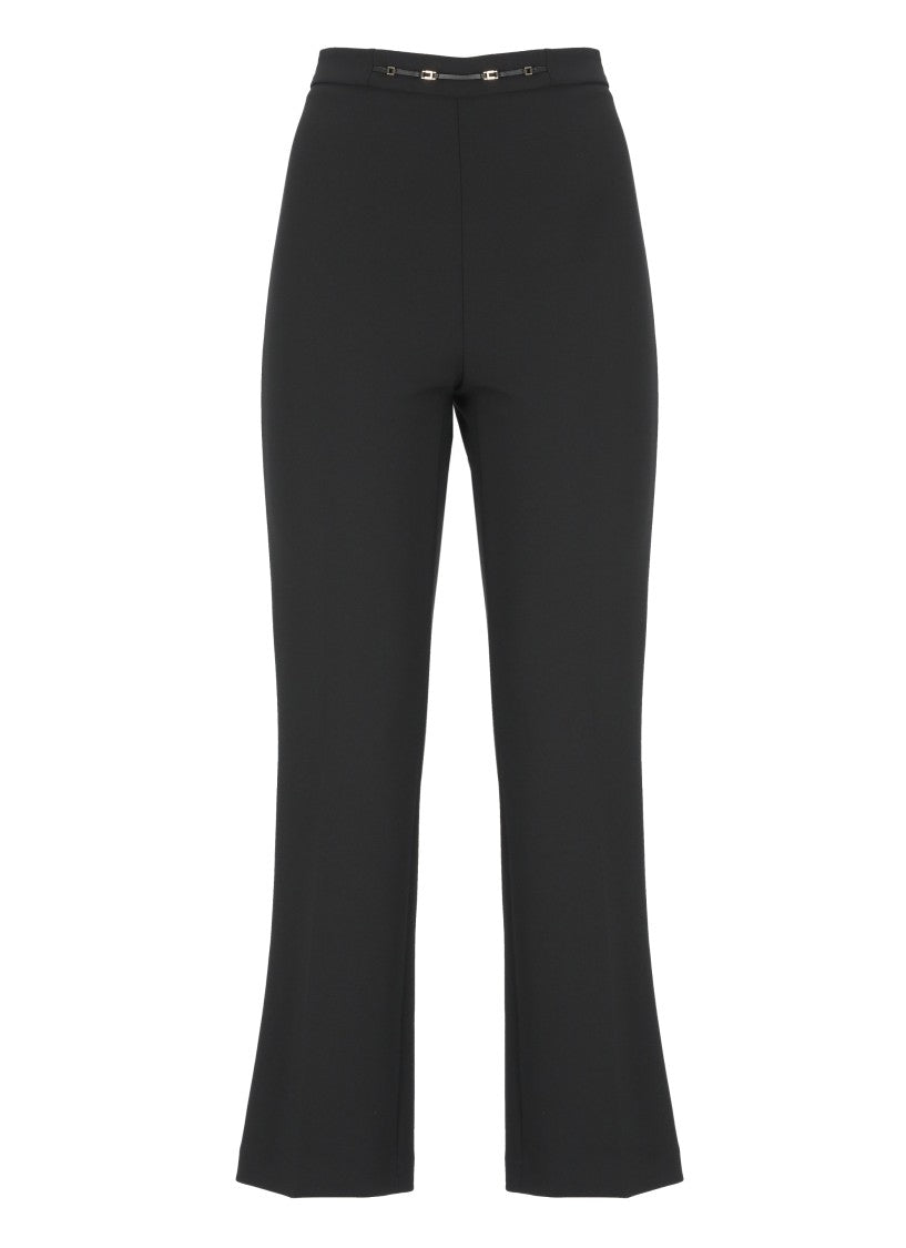 Elisabetta Franchi Cropped Black Trousers With Straight-Leg Silhouette And Decorative Detail
