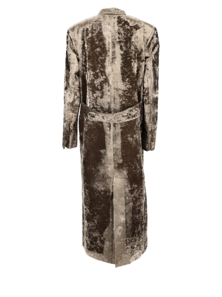 Uma Wang Military Green Double-Breasted Velvet Long Coat