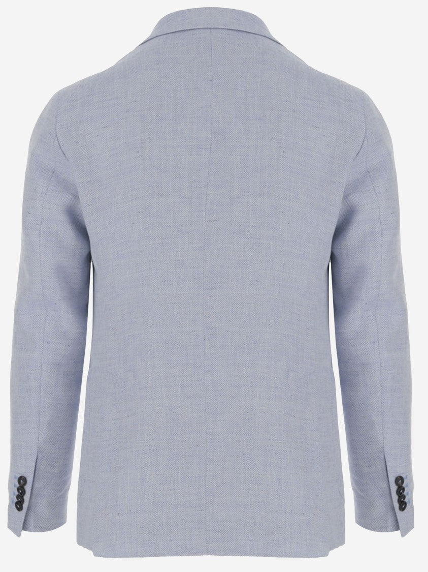 Tagliatore Light Blue Single-Breasted Jacket With Herringbone Pattern