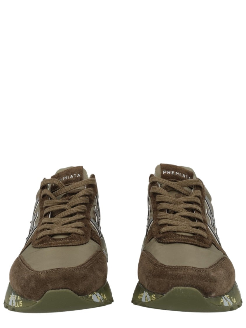 Premiata Brown Reflective Logo Leather-Suede Sneakers