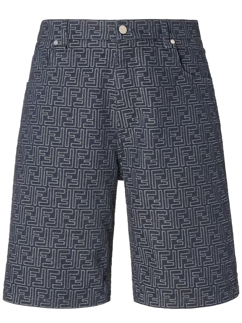 Fendi Geometric Patterned Black Five-Pocket Shorts