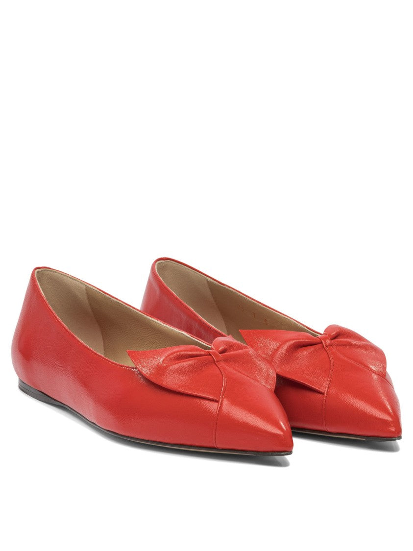 Ferragamo Red Leather Ballerinas With Bow Accent