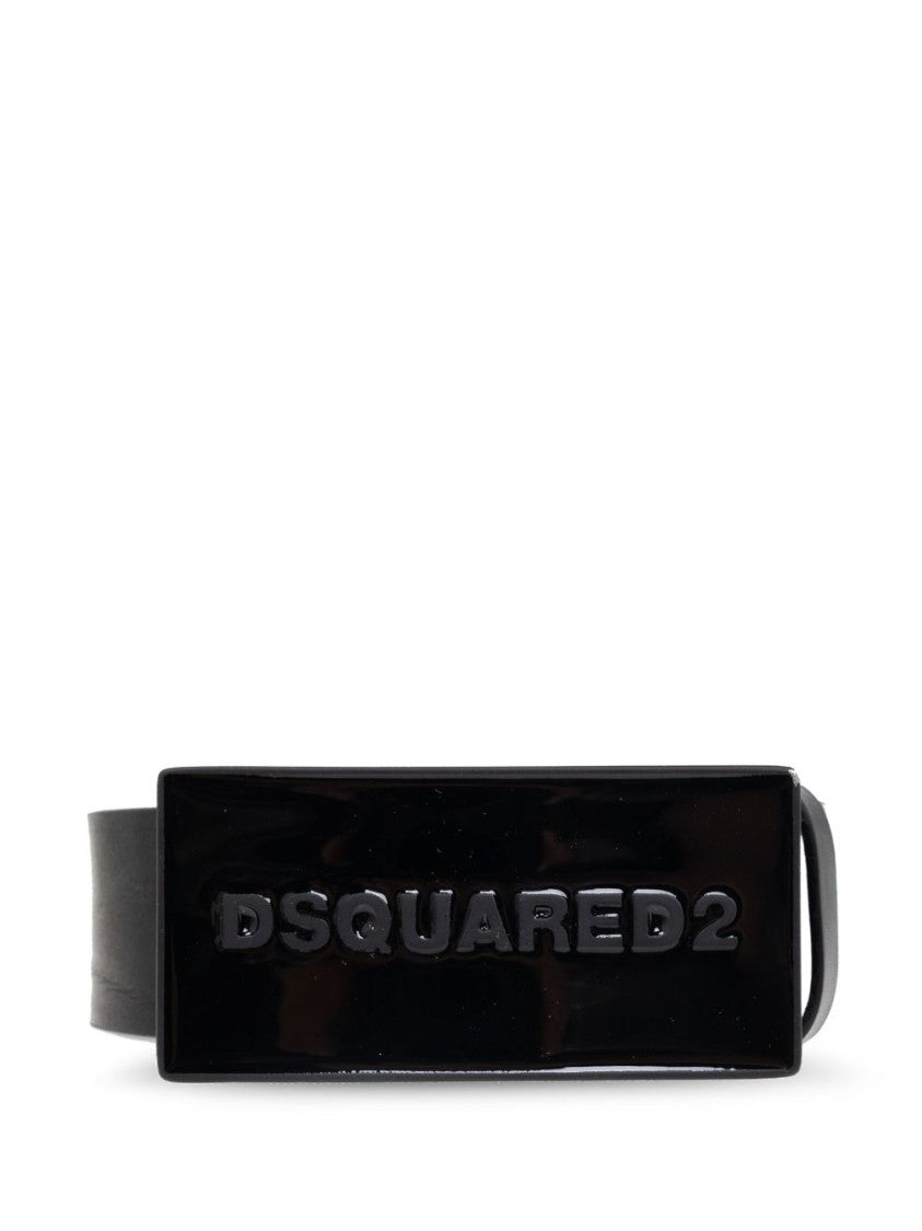 Dsquared2 Black Leather Belt With Rectangular Plaque Closure