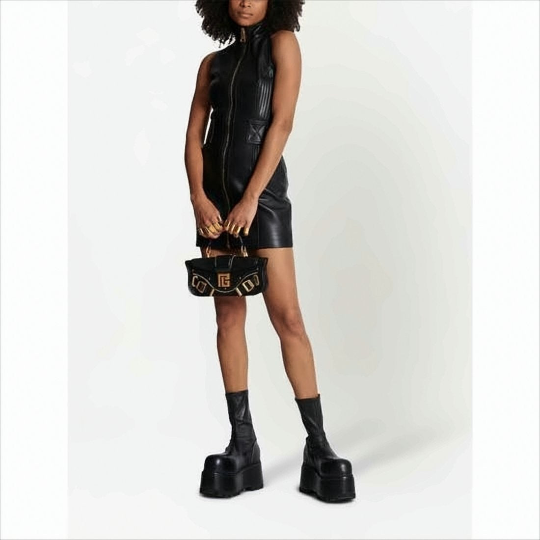 Balmain Structured Black Cowhide Leather Shoulder Bag